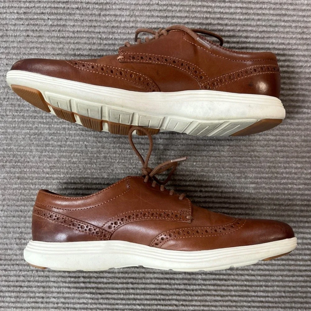 Cole Haan Mens Grand.OS Wingtip Oxford British Tan Leather Shoes Size 9.5M